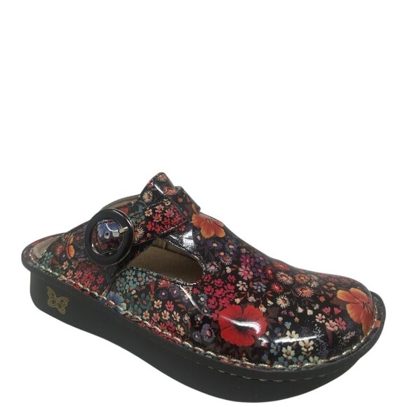Alegria Donna Midnight Garden Patent Leather Floral Platform Slip On Clogs 7 - Picture 2 of 13